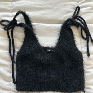 Zara Black Fuzzy Crop Top